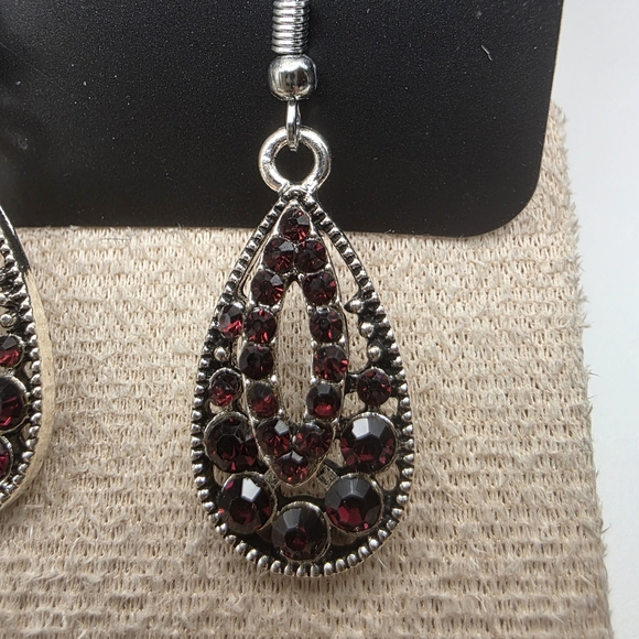 Paparazzi Silver and Deep Red Teardrop Earrings (797) - Picture 3 of 3